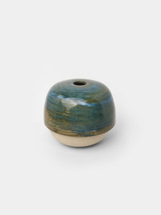 Vase soliflore en grès émaillé aux nuances bleus et brunes, pièce unique artisanale, fabriquée à Paris