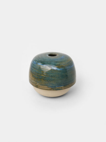 Vase soliflore en grès émaillé aux nuances bleus et brunes, pièce unique artisanale, fabriquée à Paris