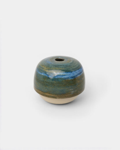 Vase soliflore en grès émaillé aux nuances bleus et brunes, pièce unique artisanale, fabriquée à Paris