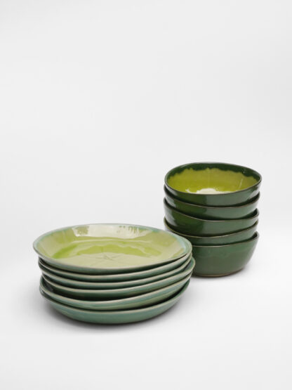 Assiette et bol Tomate en grès émaillé Vert Pomme & Vert Jade – Laurette Broll
