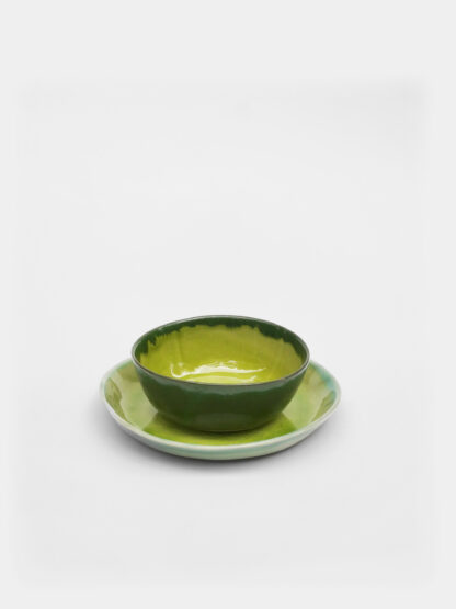 Assiette et bol Tomate en grès émaillé Vert Pomme & Vert Jade – Laurette Broll