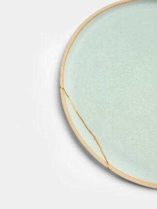 Assiette plate Kintsugi en grès émaillé Bleu Givré – Laurette Broll