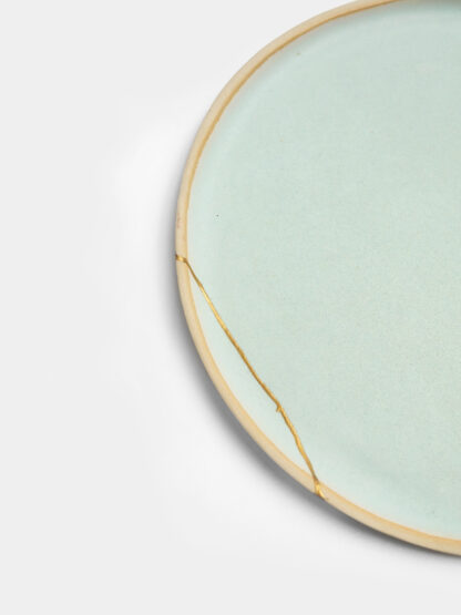 Assiette plate Kintsugi en grès émaillé Bleu Givré – Laurette Broll