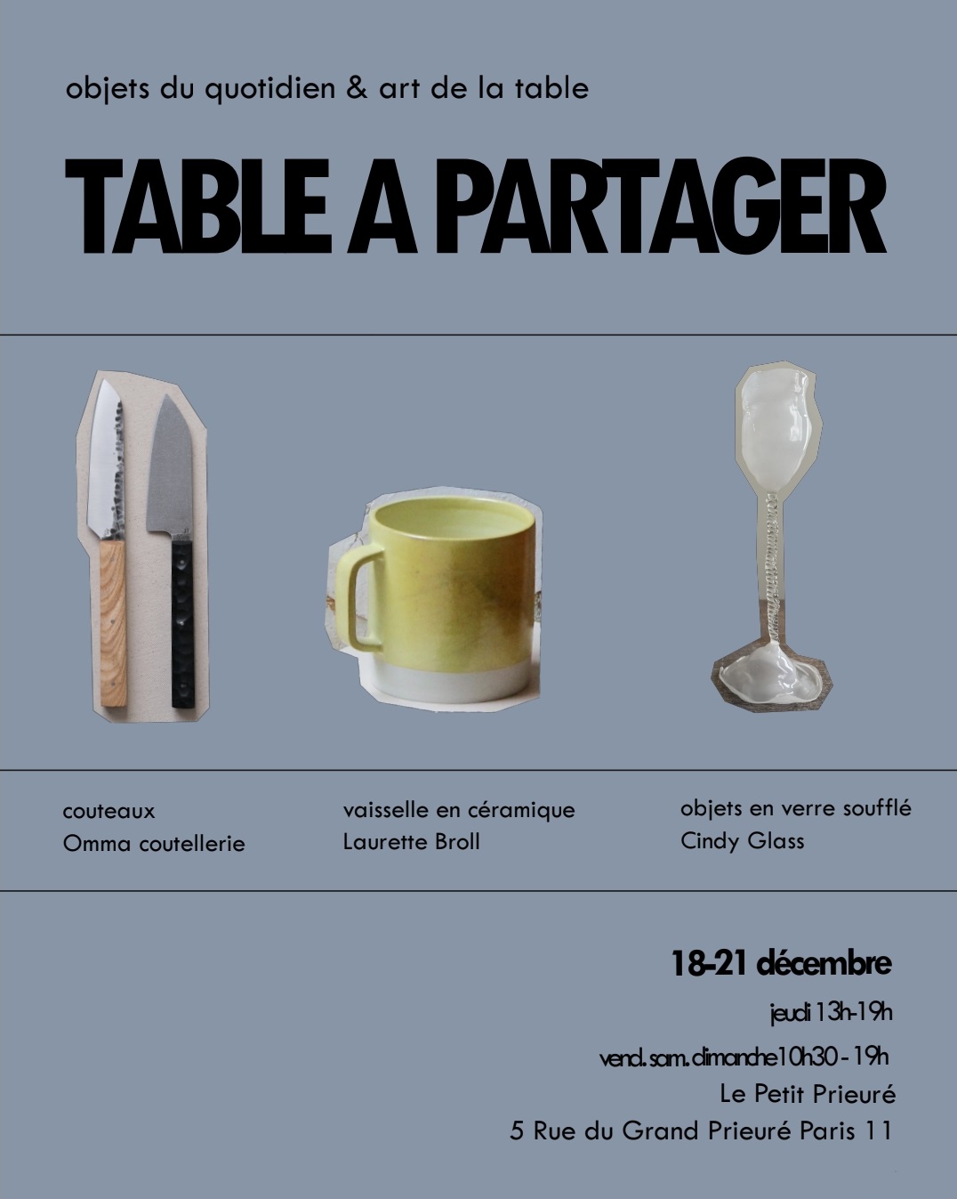 Table a partager evenement commum omma cindy glass Le petit prieuré galerie pop up store paris 11ème